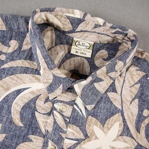 Go Barefoot Floral Reverse Print Hawaiian Pullover USA Shirt Mens XL-Tall Retro